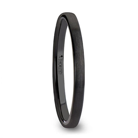DRAKON Flat Pipe Cut Brush Finished Black Ceramic Wedding Band - 2mm - 8mm