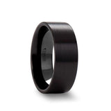 DRAKON Flat Pipe Cut Brush Finished Black Ceramic Wedding Band - 10mm - 12mm