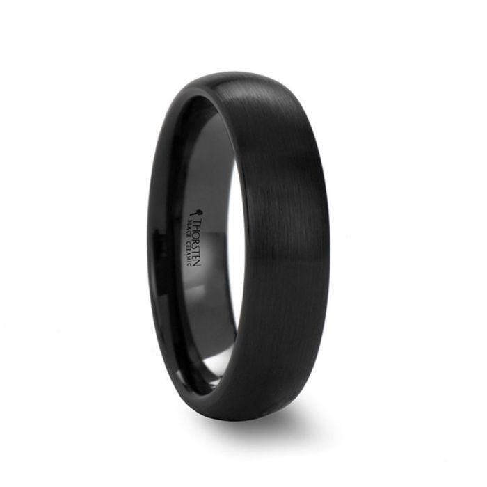 ATTOR Domed Brush Finished Black Ceramic Wedding Band - 10mm - 12mm