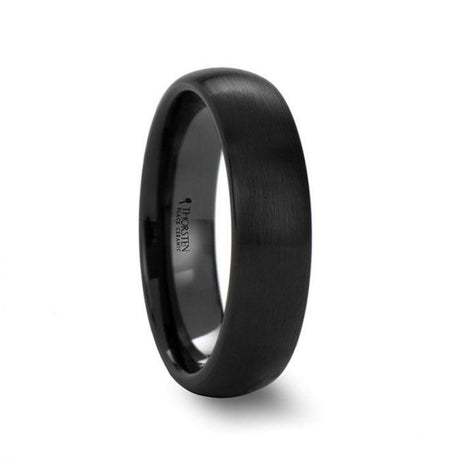ATTOR Domed Brush Finished Black Ceramic Wedding Band - 10mm - 12mm