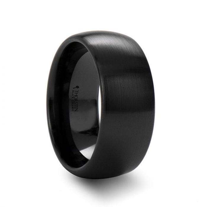 ATTOR Domed Brush Finished Black Ceramic Wedding Band - 10mm - 12mm