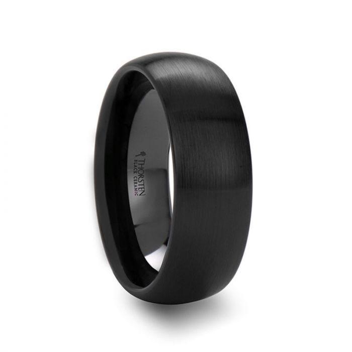 ATTOR Domed Brush Finished Black Ceramic Wedding Band - 10mm - 12mm