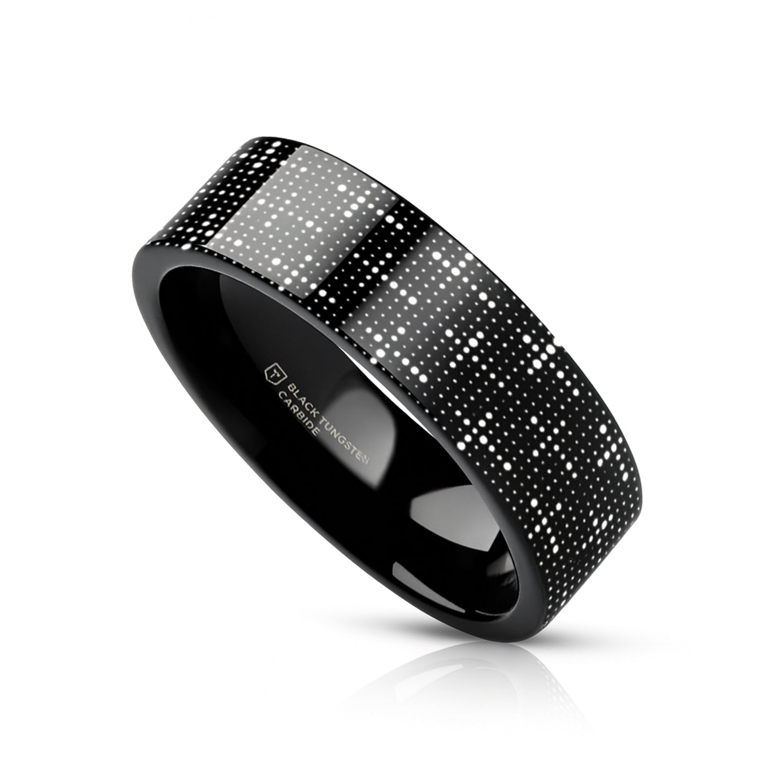DOTTED CROSSES on Black Flat Tungsten Carbide Ring