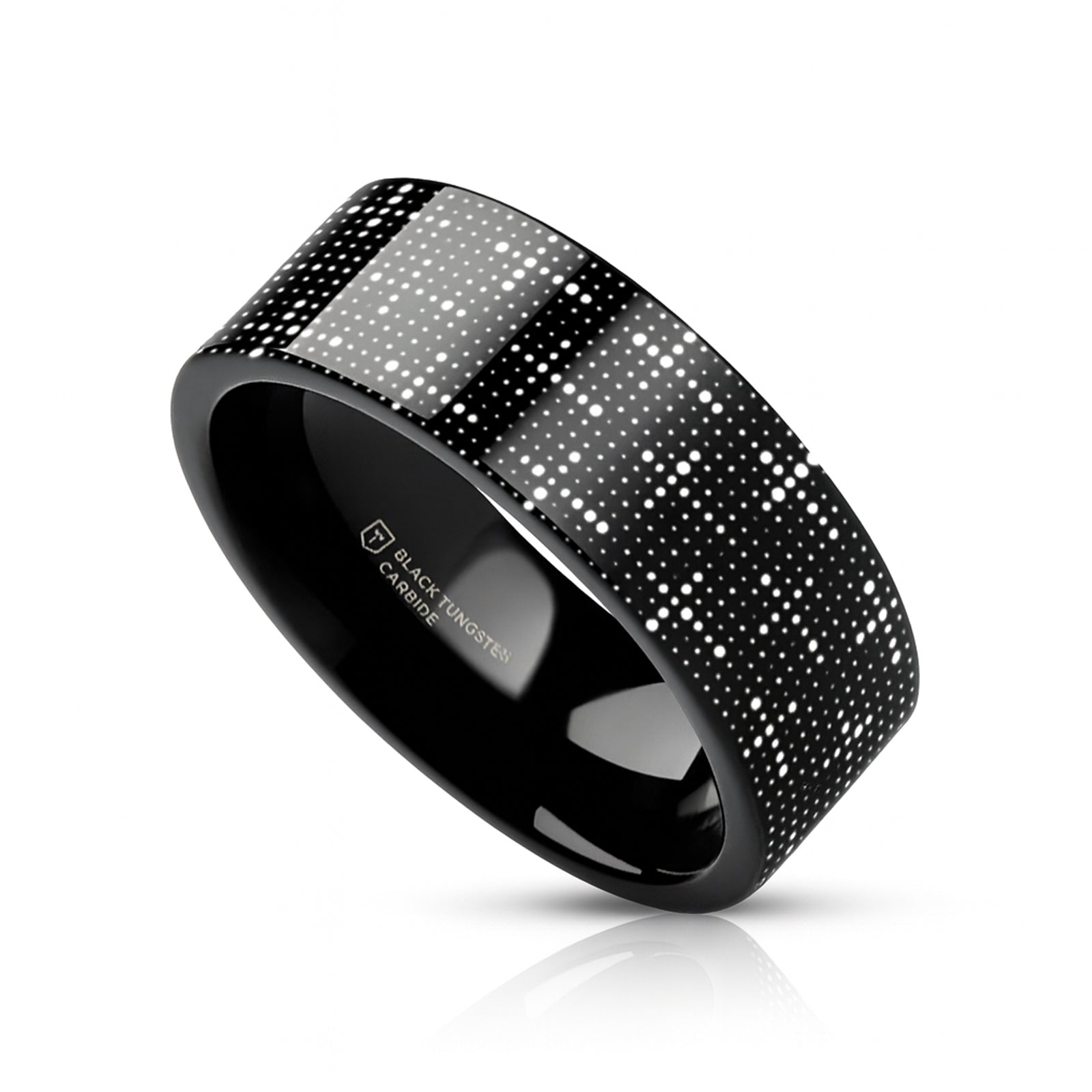 DOTTED CROSSES on Black Flat Tungsten Carbide Ring