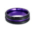 8mm - Black & Purple Tungsten Ring Matte Finish Beveled Edges Wedding Band Purple Inlay