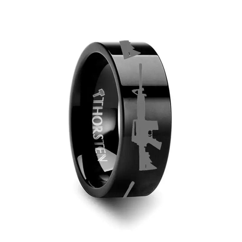 AR-15 Print Design AR15 Engraved Flat Tungsten Black Ring - 4mm - 8mm