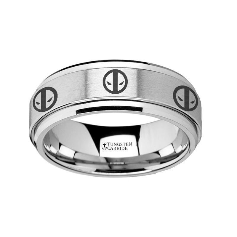 Spinning Engraved Deadpool Tungsten Carbide Spinner Wedding Band - 8mm