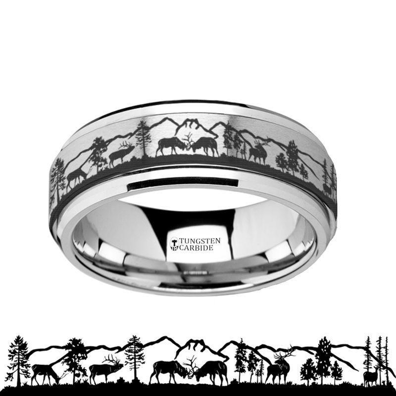 Spinning Engraved Elk Deer Stag Mountain Range Tungsten Spinner