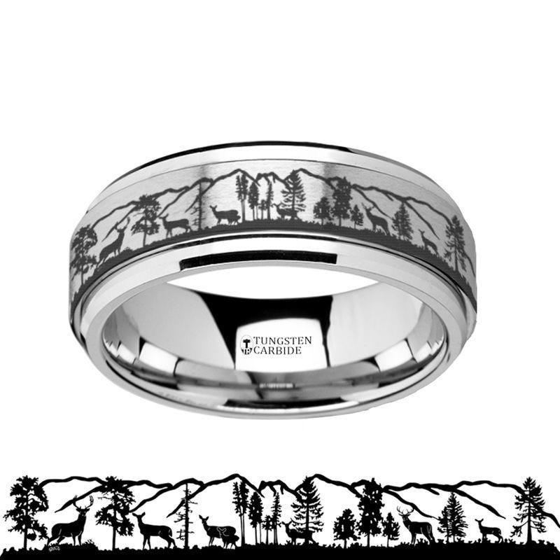 Spinning Engraved Roaming Deer Stag Tungsten Carbide Spinner