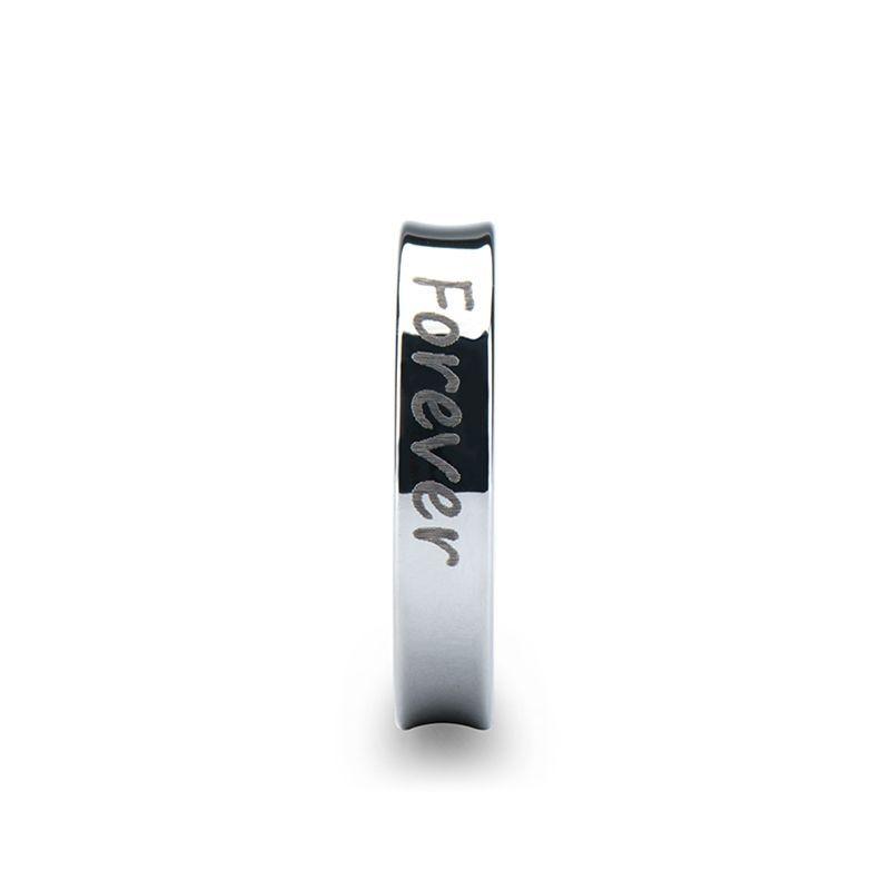 Tungsten Forever & Always Handwritten Engraved Concave Ring Polished - 4mm - 8mm