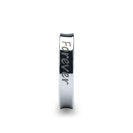 Tungsten Forever & Always Handwritten Engraved Concave Ring Polished - 4mm - 8mm