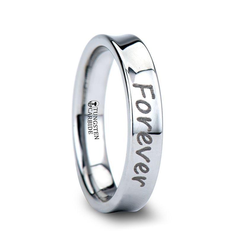 Tungsten Forever & Always Handwritten Engraved Concave Ring Polished - 4mm - 8mm