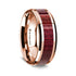 14K Rose Gold Polished Beveled Edges W/ Purple Heart Wood Inlay - 8mm