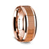 14K Rose Gold Polished Beveled Edges W/ Cherry Wood Inlay - 8mm