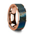 Flat Polished 14K Rose Gold Wedding Ring with Spectrolite Inlay - 8 mm