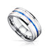 8mm - Tungsten Ring for Men with Blue opal Inlay Unique Band Glowing Luminous in the Dark
