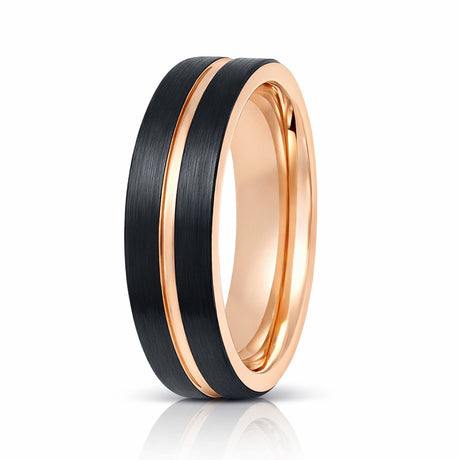 6mm Black & Rose Gold Tungsten Carbide Wedding Ring with Rose Gold Groove