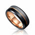 8MM - Black & Rose Gold Tungsten Ring Matte Finish Brushed Laser Horizontal Grain
