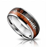 8mm Tungsten Carbide Wedding Ring with Koa Wood Inlay and Arrow Design