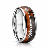 8mm Tungsten Carbide Wedding Ring with Koa Wood Inlay and Arrow Design