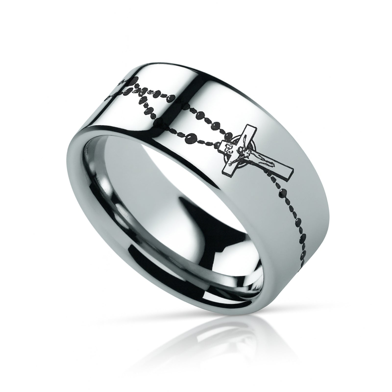 ROSARY on Flat Classic Tungsten Carbide Ring