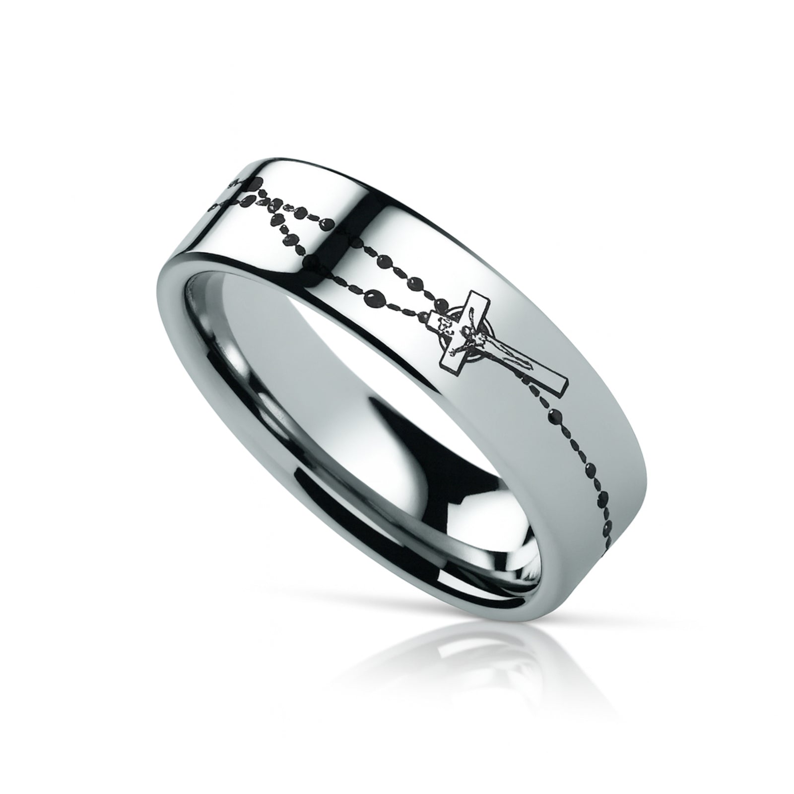 ROSARY on Flat Classic Tungsten Carbide Ring