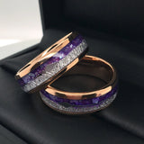 6mm- Rose Gold Arrow Ring Tungsten Dome Ring W/ Purple Agate & Meteorite