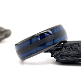 8mm - Tungsten Double Barrel Real Blue Wood Inlay Ring Wedding Band Dome