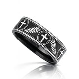 PALM BRANCHES on Black Flat Tungsten Carbide Ring