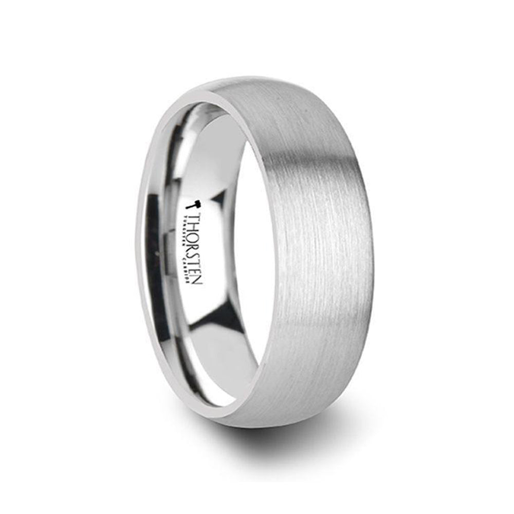 Pythius PYTHIUS Silver Tungsten Carbide Wedding Band Domed Brush Finished Ring ...