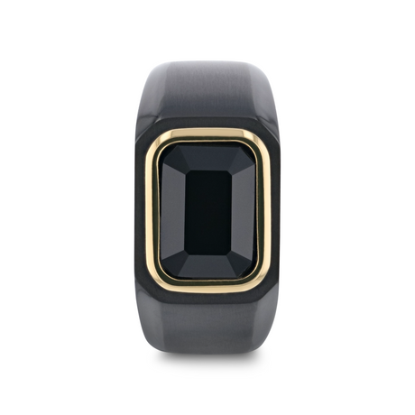 SPARRO Black Titanium Signet Ring With Black Onyx Inlay Outlined in Gold Plating