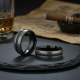 8mm Gunmetal & Black Tungsten Carbide Wedding Band with Black Sapphires