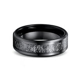 8mm - Tungsten wedding Rings W/ Black Meteorite Inlay Beveled Edges
