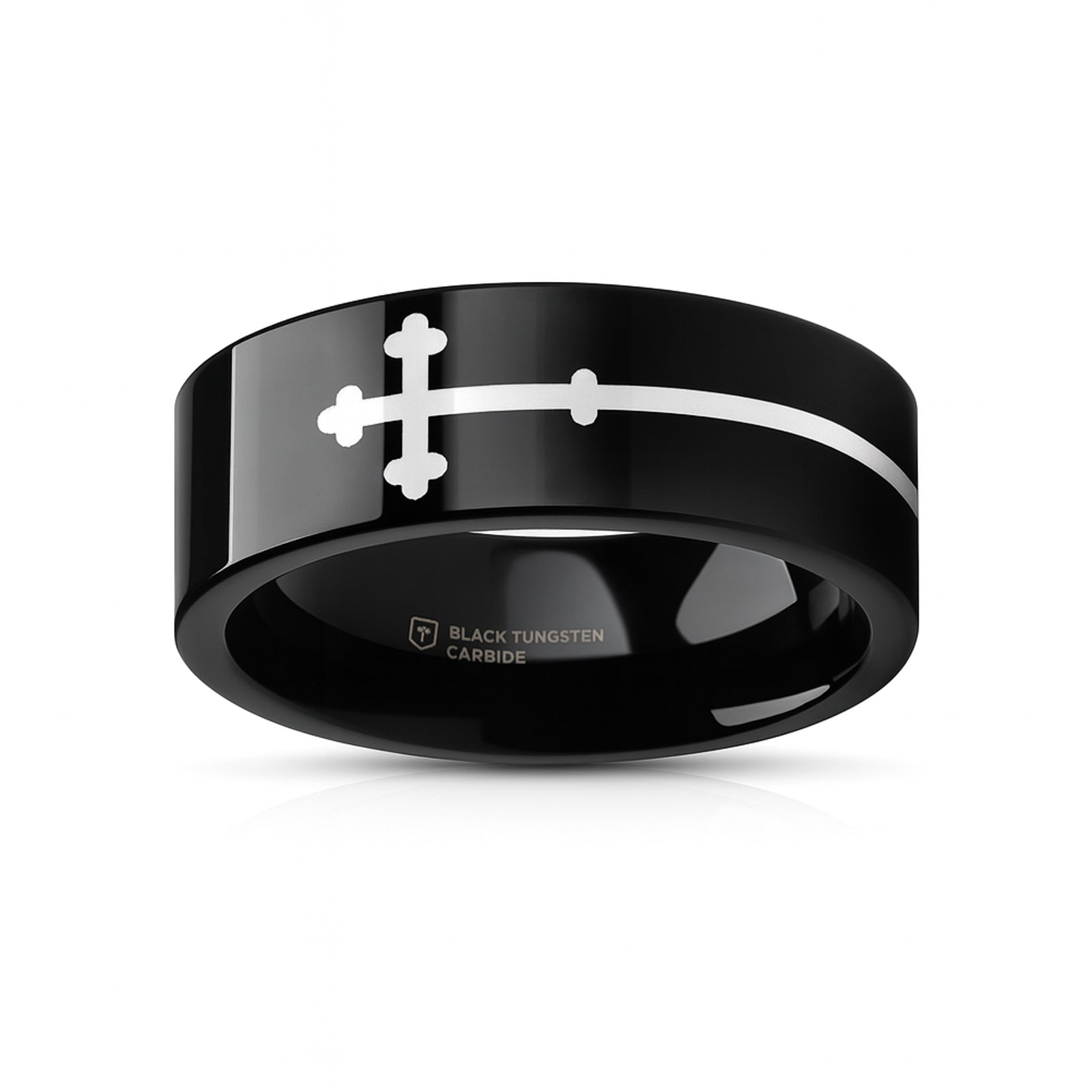 SIDEWAYS CROSS on Black Flat Tungsten Carbide Ring