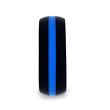 Matte Black Men's Silicone Ring With Vibrant Blue Colored Inlay - 8mm