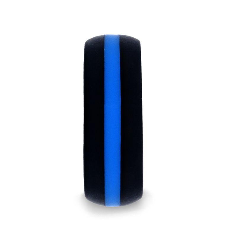 Matte Black Men's Silicone Ring With Vibrant Blue Colored Inlay - 8mm