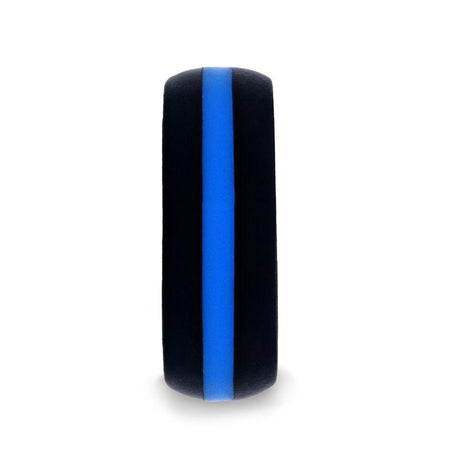 Matte Black Men's Silicone Ring With Vibrant Blue Colored Inlay - 8mm