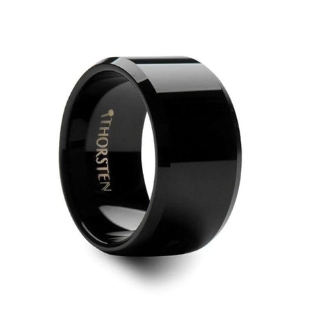 INFINITY Black Tungsten Ring with Beveled Edges