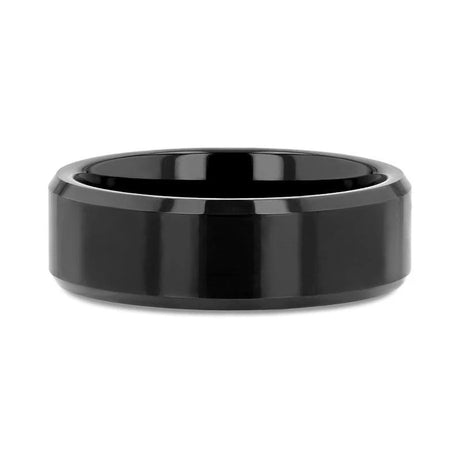 INFINITY Black Tungsten Ring with Beveled Edges