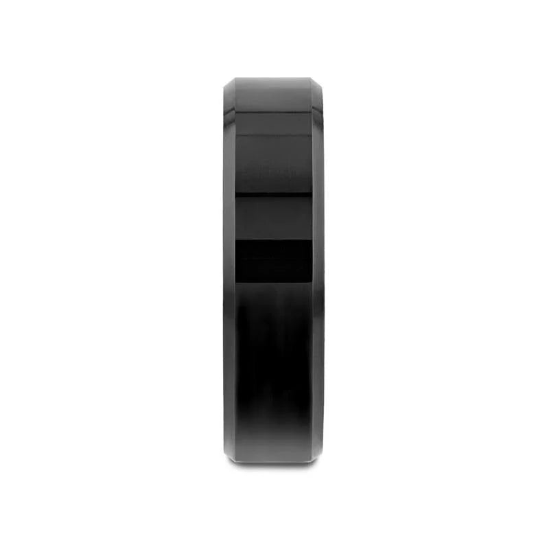 INFINITY Black Tungsten Ring with Beveled Edges