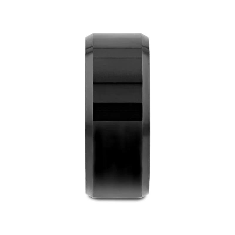INFINITY Black Tungsten Ring with Beveled Edges