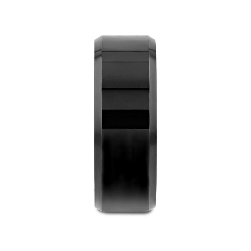 INFINITY Black Tungsten Ring with Beveled Edges