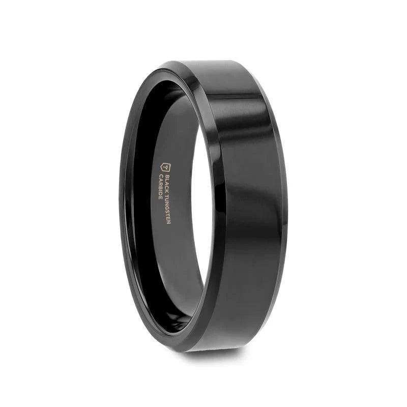 INFINITY Black Tungsten Ring with Beveled Edges