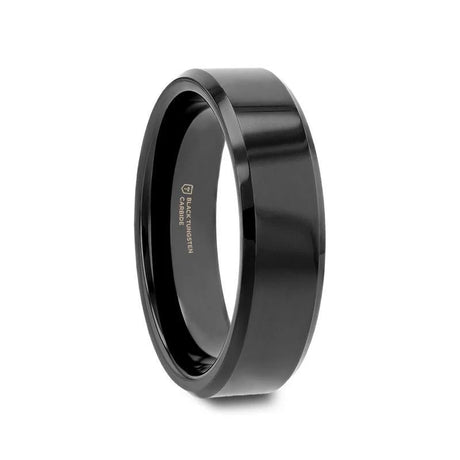 INFINITY Black Tungsten Ring with Beveled Edges