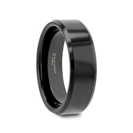 INFINITY Black Tungsten Ring with Beveled Edges