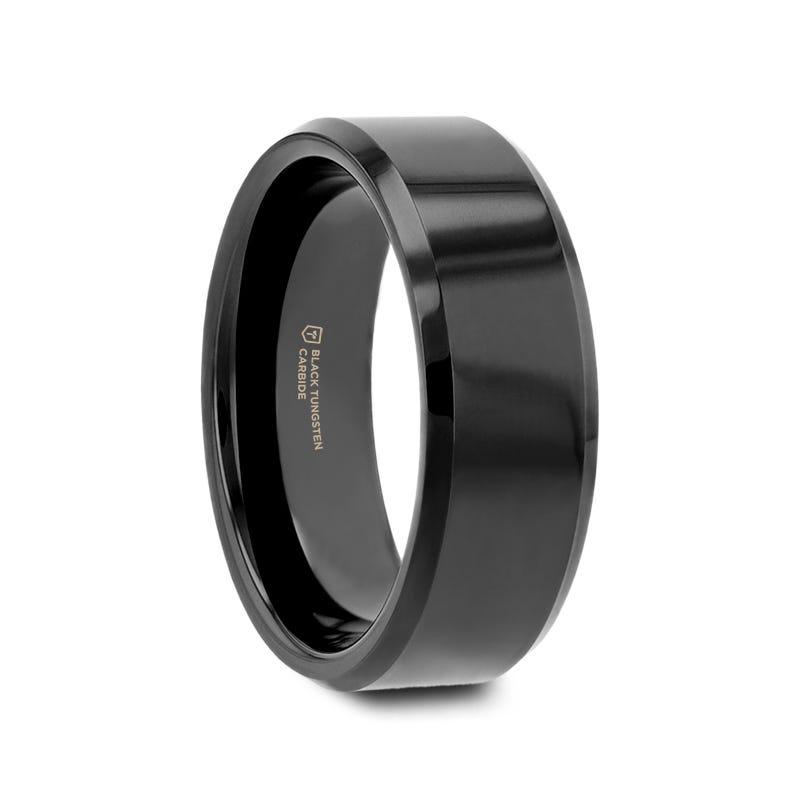 INFINITY Black Tungsten Ring with Beveled Edges