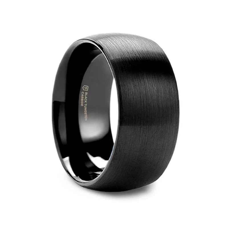 RAIDER Domed Brush Finished Black Tungsten Wedding Band - 2mm - 10mm