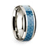 14k White Gold Polished Beveled Edges W/ Blue Carbon Fiber Inlay - 8mm