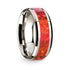 14k White Gold Polished Beveled Edges W/ Red Opal Inlay - 8 mm