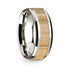 14k White Gold Polished Beveled Edges Wedding Ring W/ Ash Wood Inlay - 8mm